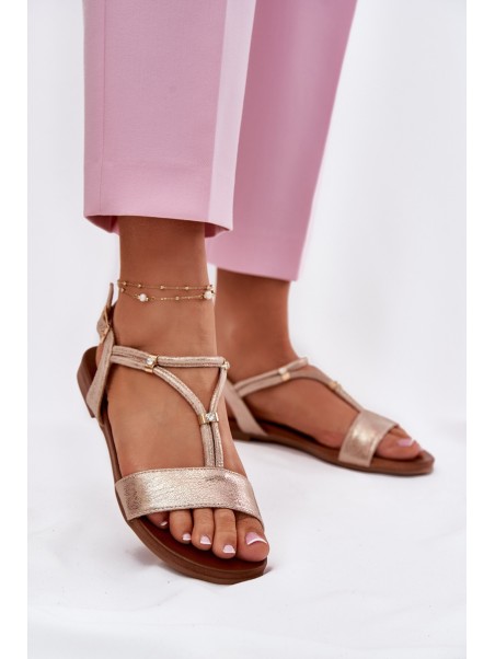 Women's Flat Sandals With Straps S.Barski KV51-120 Rose Gold