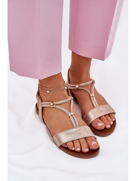 Women's Flat Sandals With Straps S.Barski KV51-120 Rose Gold