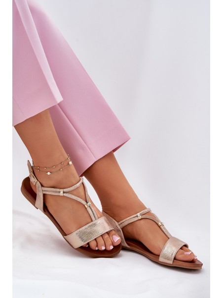 Women's Flat Sandals With Straps S.Barski KV51-120 Rose Gold