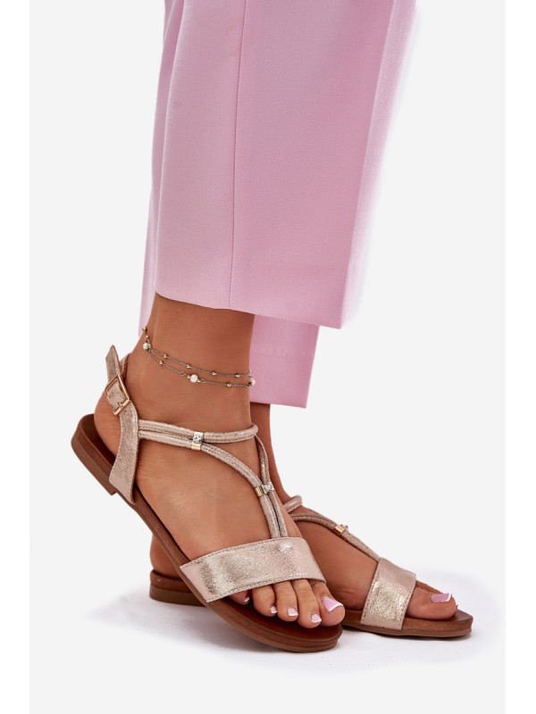 Women's Flat Sandals With Straps S.Barski KV51-120 Rose Gold