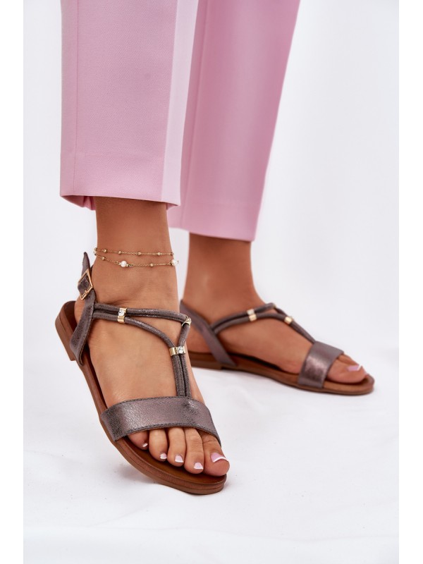 Ladies Flat Sandals With Straps S.Barski KV51-120 Graphite