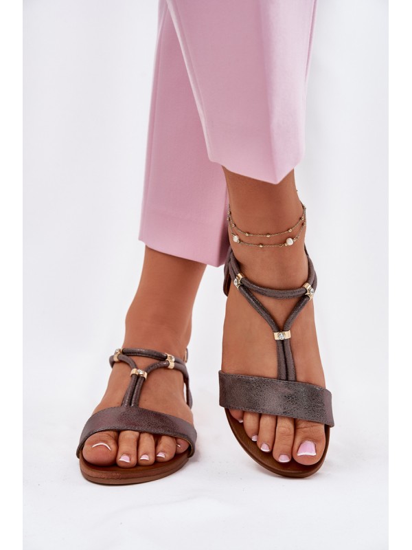 Ladies Flat Sandals With Straps S.Barski KV51-120 Graphite 2