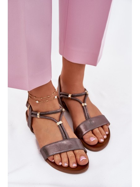 Ladies Flat Sandals With Straps S.Barski KV51-120 Graphite
