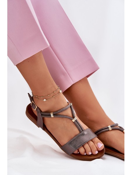 Ladies Flat Sandals With Straps S.Barski KV51-120 Graphite