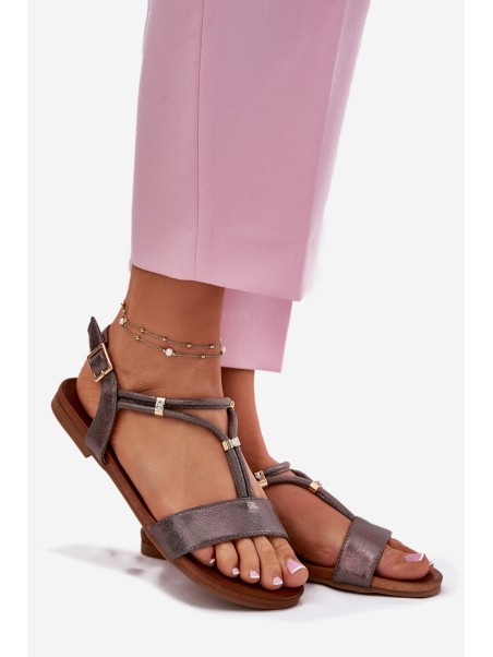 Ladies Flat Sandals With Straps S.Barski KV51-120 Graphite