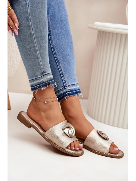 Women's sandals on flat heel with decorative detail KV51-007 gold