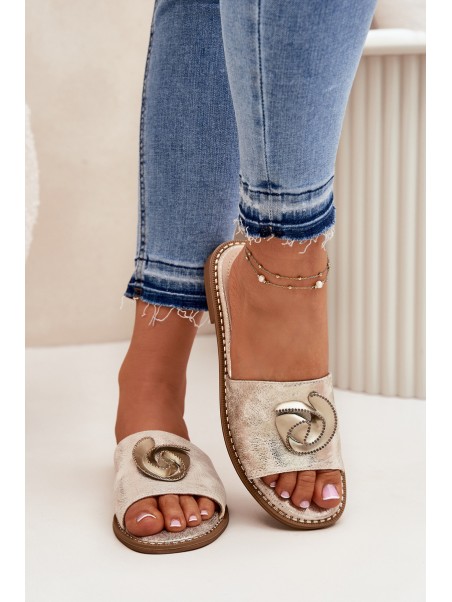 Women's sandals on flat heel with decorative detail KV51-007 gold