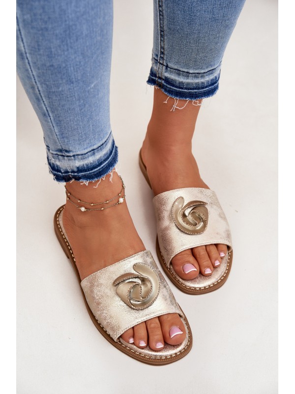 Women's sandals on flat heel with decorative detail KV51-007 gold