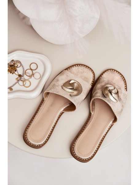 Women's sandals on flat heel with decorative detail KV51-007 gold