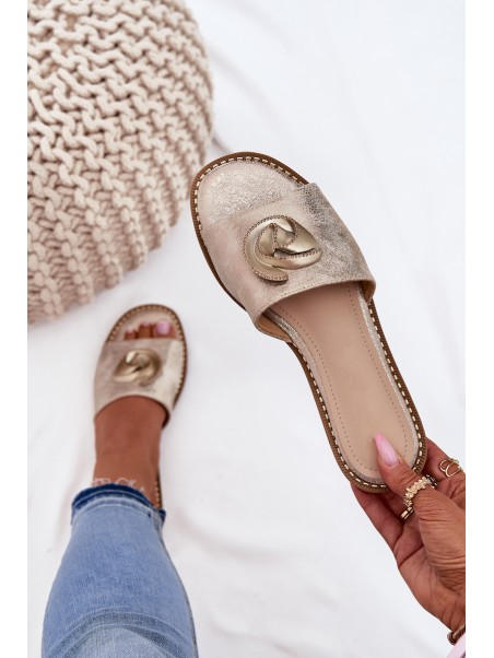 Women's sandals on flat heel with decorative detail KV51-007 gold