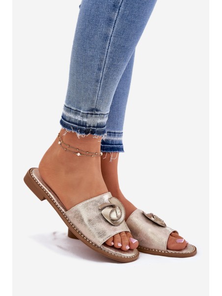 Women's sandals on flat heel with decorative detail KV51-007 gold