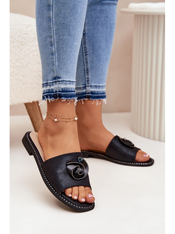 Women's Flat Sandals With Decorative Detail KV51-007 Black