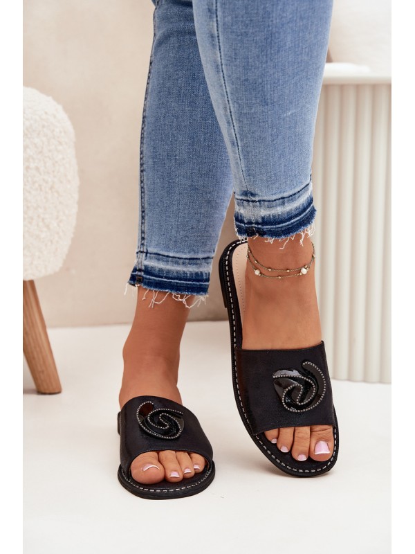 Women's Flat Sandals With Decorative Detail KV51-007 Black 2