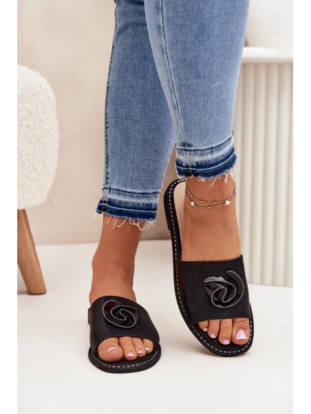 Women's Flat Sandals With Decorative Detail KV51-007 Black
