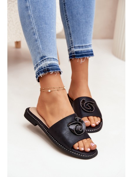 Women's Flat Sandals With Decorative Detail KV51-007 Black