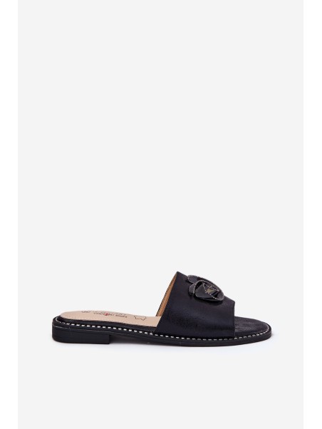 Women's Flat Sandals With Decorative Detail KV51-007 Black