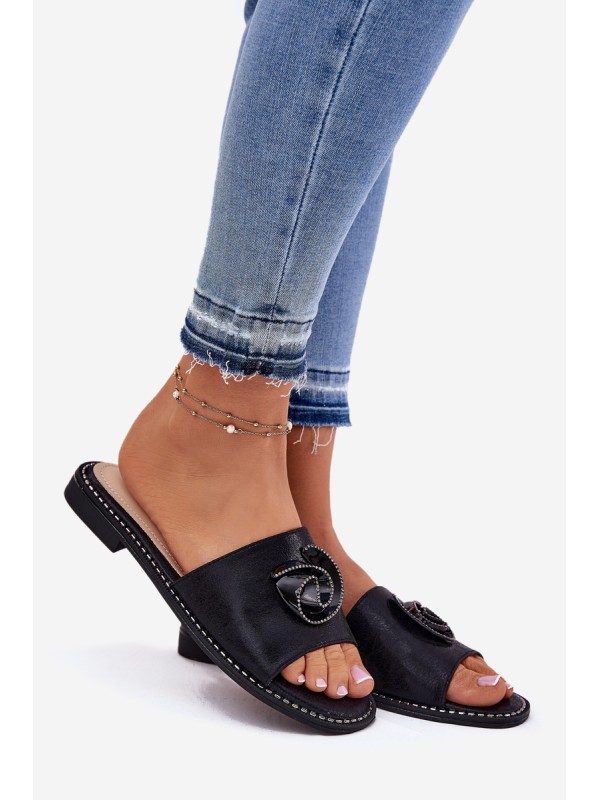 Women's Flat Sandals With Decorative Detail KV51-007 Black