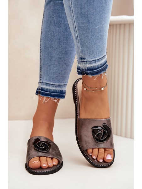 Women Flat Sandals With Decorative Detail KV51-007 Graphite