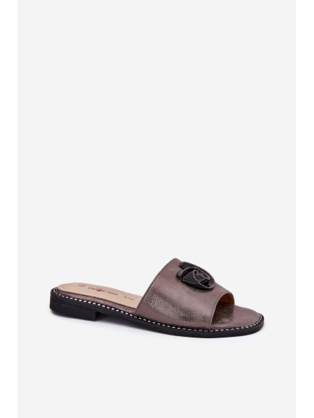 Women Flat Sandals With Decorative Detail KV51-007 Graphite