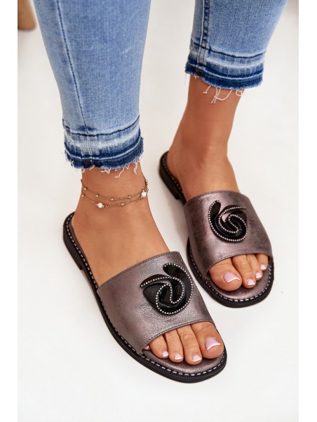 Women Flat Sandals With Decorative Detail KV51-007 Graphite