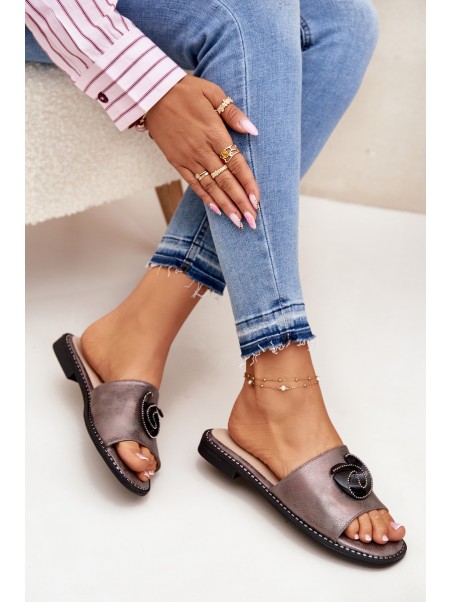 Women Flat Sandals With Decorative Detail KV51-007 Graphite