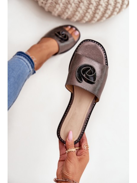 Women Flat Sandals With Decorative Detail KV51-007 Graphite