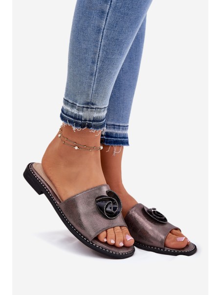 Women Flat Sandals With Decorative Detail KV51-007 Graphite