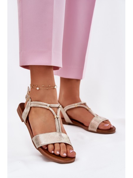 Ladies Flat Sandals With Straps S.Barski KV51-120 Golden