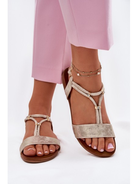 Ladies Flat Sandals With Straps S.Barski KV51-120 Golden