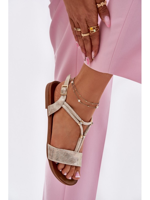 Ladies Flat Sandals With Straps S.Barski KV51-120 Golden