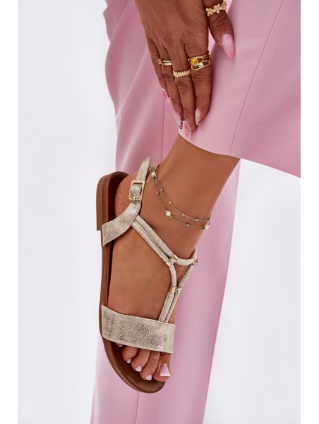 Ladies Flat Sandals With Straps S.Barski KV51-120 Golden