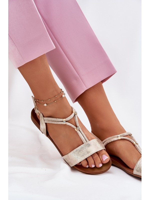 Ladies Flat Sandals With Straps S.Barski KV51-120 Golden