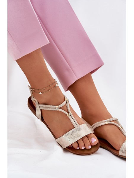 Ladies Flat Sandals With Straps S.Barski KV51-120 Golden