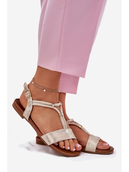 Ladies Flat Sandals With Straps S.Barski KV51-120 Golden