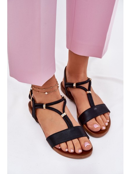 Women's Flat Sandals With Straps S.Barski KV51-120 Black