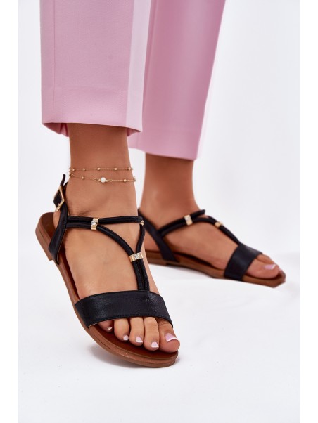 Women's Flat Sandals With Straps S.Barski KV51-120 Black