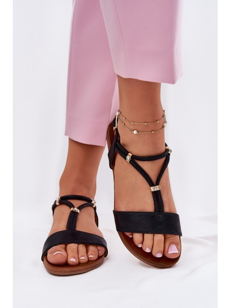Women's Flat Sandals With Straps S.Barski KV51-120 Black