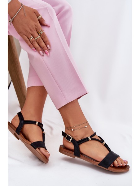 Women's Flat Sandals With Straps S.Barski KV51-120 Black