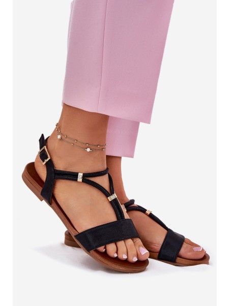 Women's Flat Sandals With Straps S.Barski KV51-120 Black