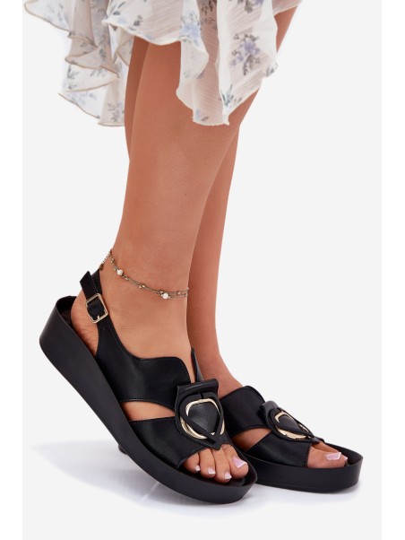Leather Women's Wedge Sandals S.Barski KV51-031 Black