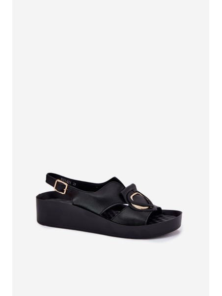 Leather Women's Wedge Sandals S.Barski KV51-031 Black