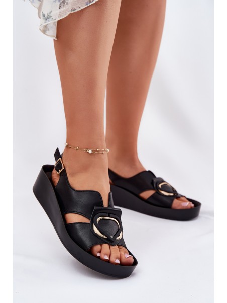 Leather Women's Wedge Sandals S.Barski KV51-031 Black