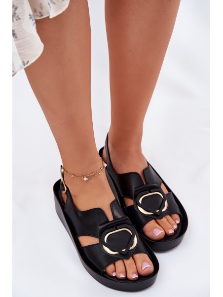 Leather Women's Wedge Sandals S.Barski KV51-031 Black