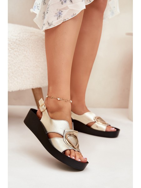 Leather Women's Wedge Sandals S.Barski KV51-031 Golden
