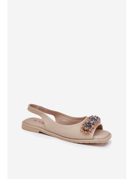 Women Flat Sandals With Crystals S.Barski KV51-079 Beige