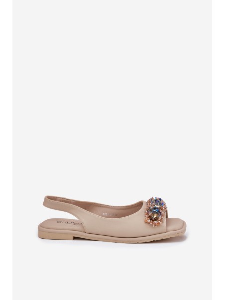 Women Flat Sandals With Crystals S.Barski KV51-079 Beige
