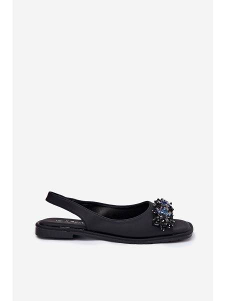 Ladies Flat Sandals With Crystals Black S.Barski KV51-079