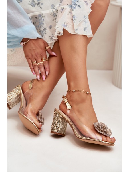 Transparent Heels With Crystals And Decoration D&A MR51-702 Gold