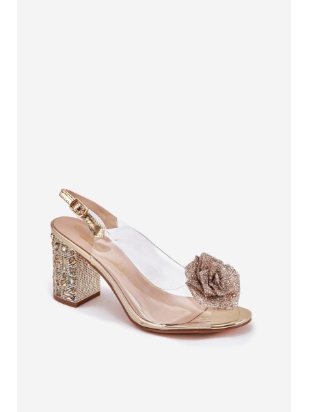 Transparent Heels With Crystals And Decoration D&A MR51-702 Gold