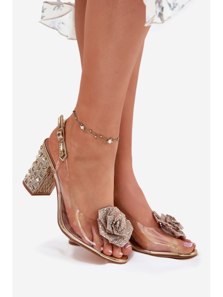 Transparent Heels With Crystals And Decoration D&A MR51-702 Gold